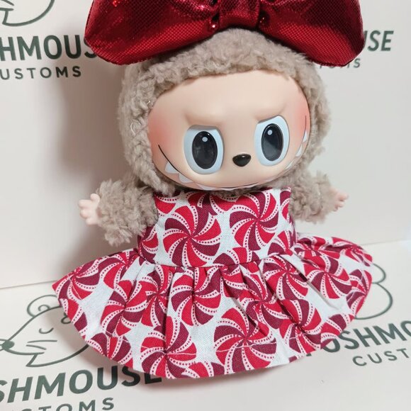 Holiday Christmas Candy Custom Dress And Bow For Labubu - Picture 2 of 5
